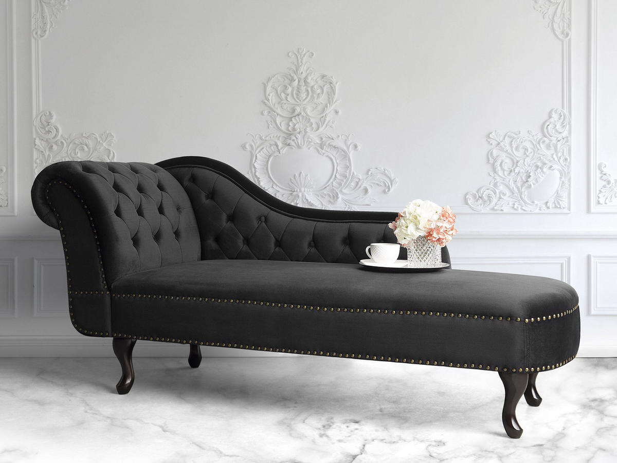 CHAISELONGUE Samtstoff schwarz linksseitig Nimes - Schwarz, Textil (170/79/61cm) - Beliani