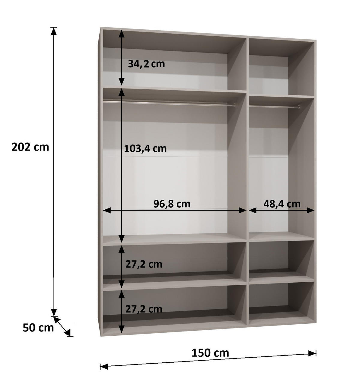 DREHTÜRENSCHRANK 202/200/52 4-türig - Schwarz/Eiche Artisan, Holz (200/202/52cm) - Abiks Möbel