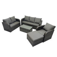 GARTENSET Polyrattan Dunkelgrau 7-Sitzer - Dunkelgrau/Grau, Glas/Kunststoff - Fimous
