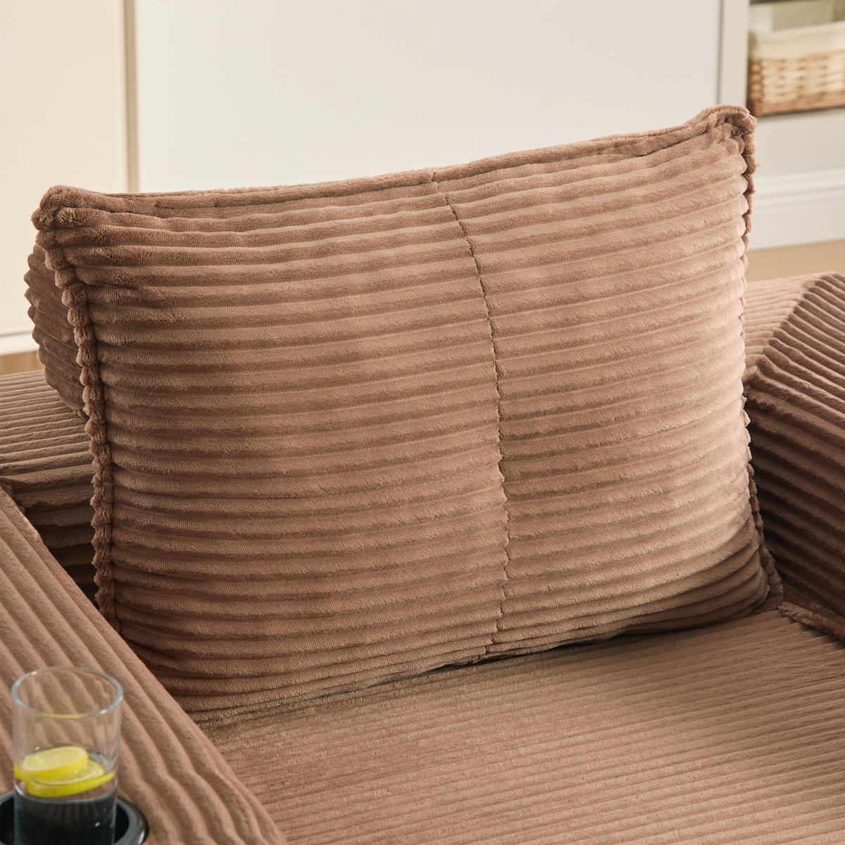 SCHLAFSOFA mit Klappfunktion, Getränkehalter und Seitentasche aus Cord - Braun, Textil (122/80/98cm) - EVRYAE