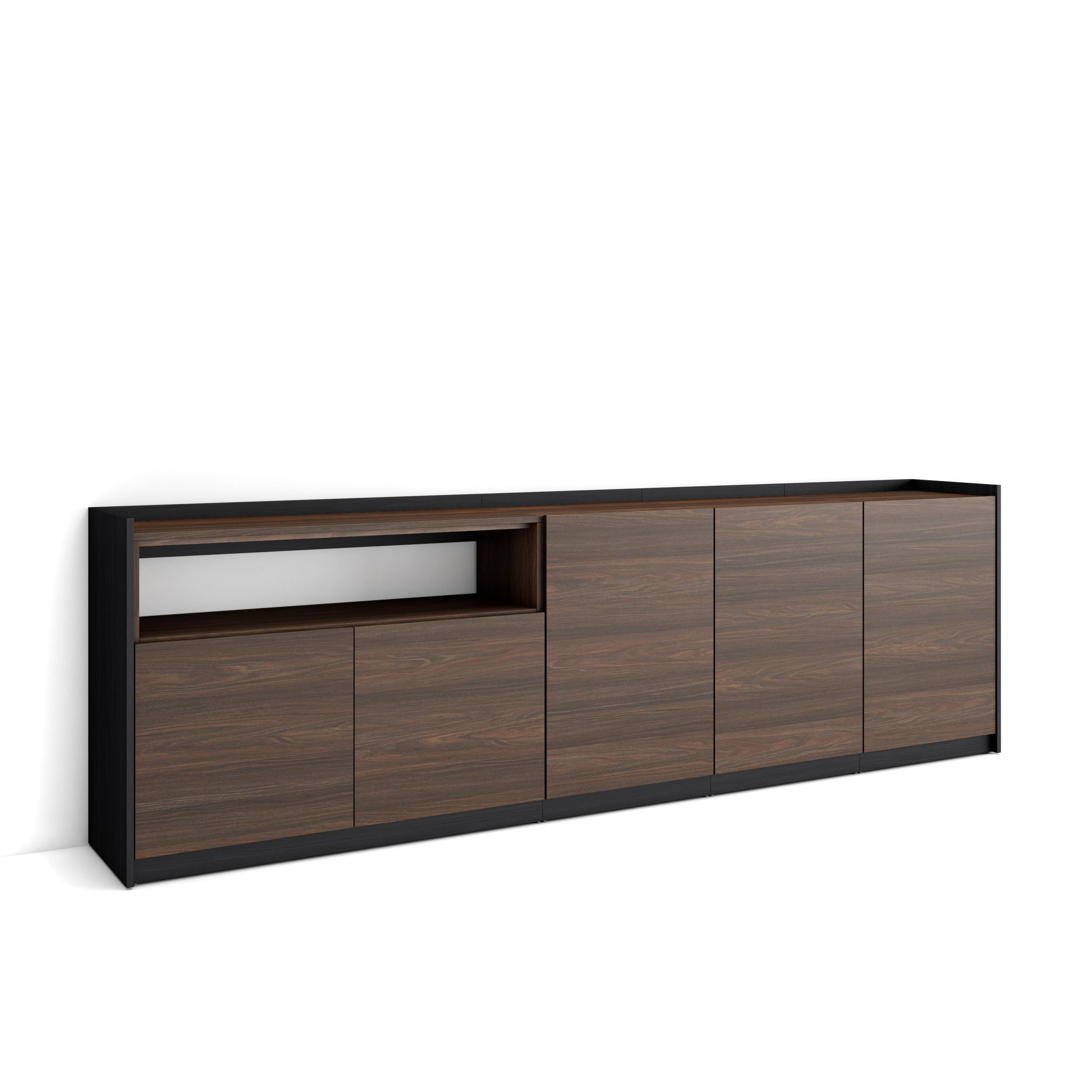 SIDEBOARD, Highboard, Dunkler Eiche und Schwarz, 260/37/80cm - Dunkelbraun, Holzwerkstoff (260/80/37cm) - Skraut Home