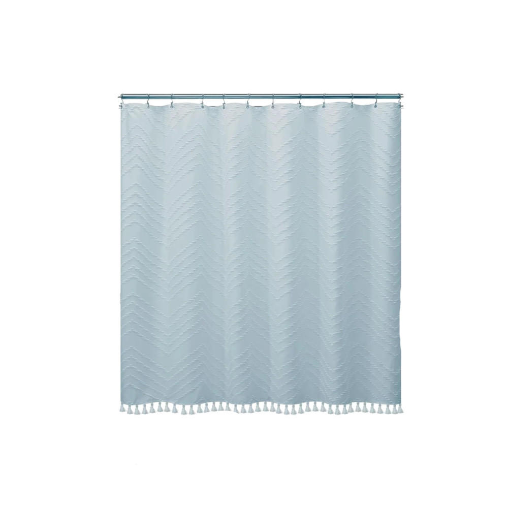 DUSCHVORHANG, Blau, „W“-Muster, 183 x 152 cm, Polyester - Blau, Textil (152/183cm) - Authentics