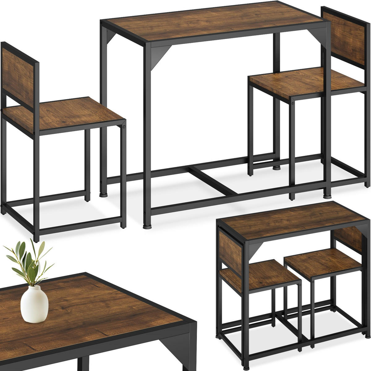 SITZGRUPPE Milton,mit höhenverstellbaren Kunststofffüßen,Industrial Holz dunkel, rustikal - Rostfarben, Holzwerkstoff (48/77/91cm) - tectake
