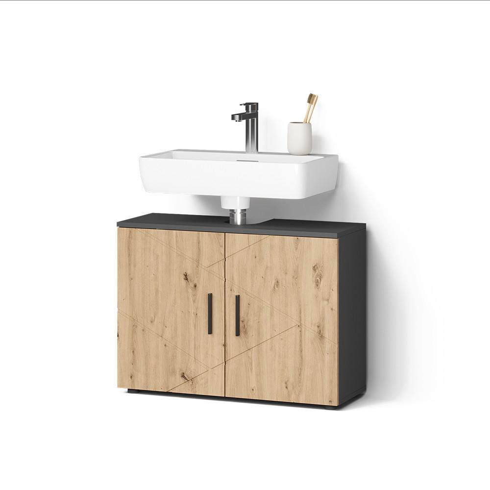 Livinity® TOALETNÍ STOLEK Ronco, Antracit/Řemeslný dub, 80 x 59 cm se 2 dveřmi
