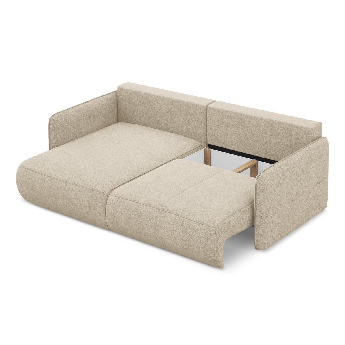 ECKSOFA mit Schlaffunktion Chenille Stoff Beige - Beige/Schwarz, Kunststoff/Textil (148/207cm) - LaMiaSofa