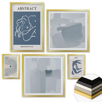 WANDBILDER 5er Set - 50x50 cm & 20x30 cm & 40x60 cm Goldrahmen - Poster mit abstrakten Linien und Wellen - Goldfarben, Kunststoff (40/60cm) - ArtPrintCave