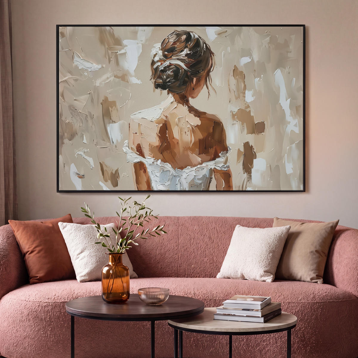 LEINWAND Bilder mit Rahmen - Frau - Farbe - Abstrakt - Beige - Modern - 150x100 - Sandfarben, Textil (150/100cm) - MuchoWow