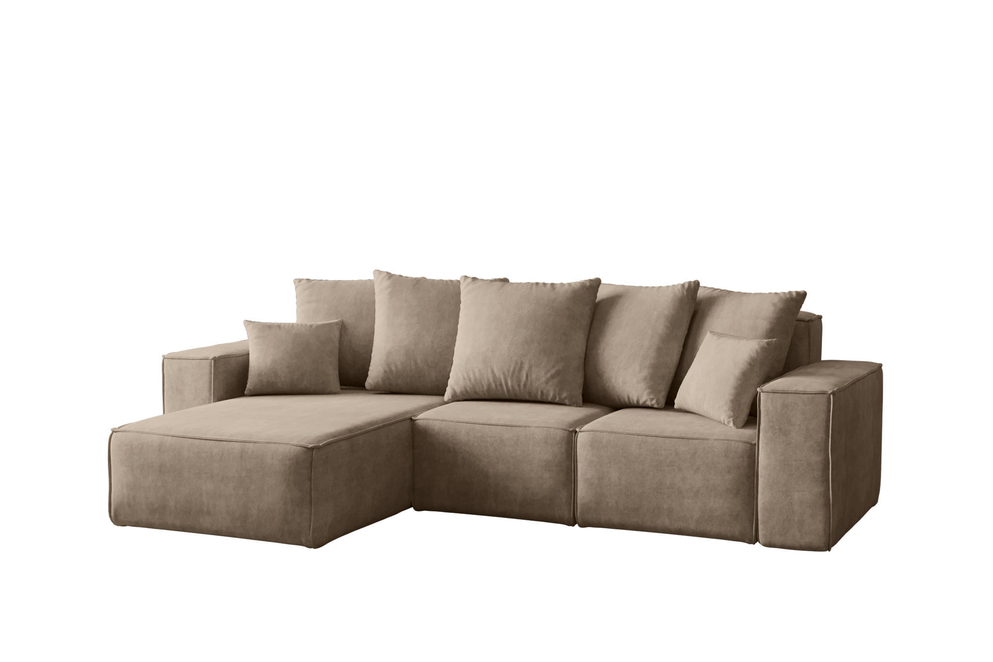 ECKSOFA L-Form Premium Kollektion ELLA Stoff Velours Noel Beige Links - Beige, Holz/Textil (168/262cm) - Kaiser Möbel