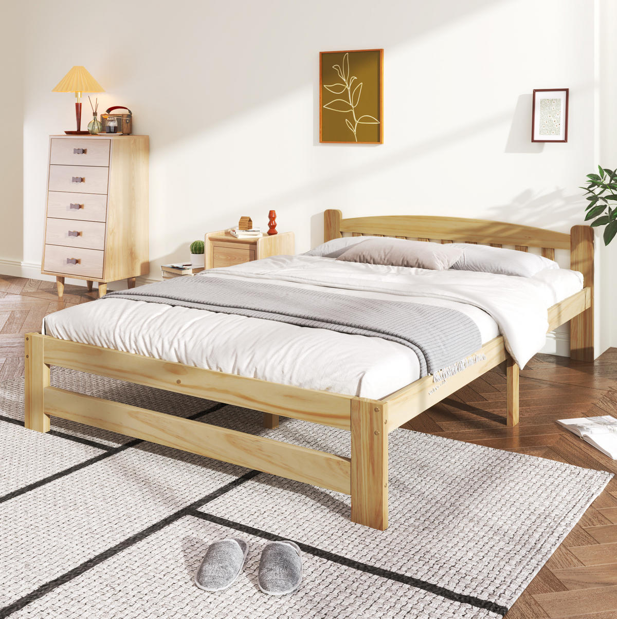 BETT 140/200 cm aus Massivholz Natur mit Kopfteil und Lattenrost - Naturfarben, Holz (140/200cm) - Flora Grace