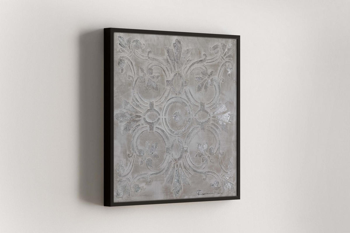 RUČNE MAĽOVANÝ AKRYLOVÝ OBRAZ 80/80 cm, sivý, abstraktný geometrický motív - sivá, drevo/textil (80/80cm) - KUNSTLOFT