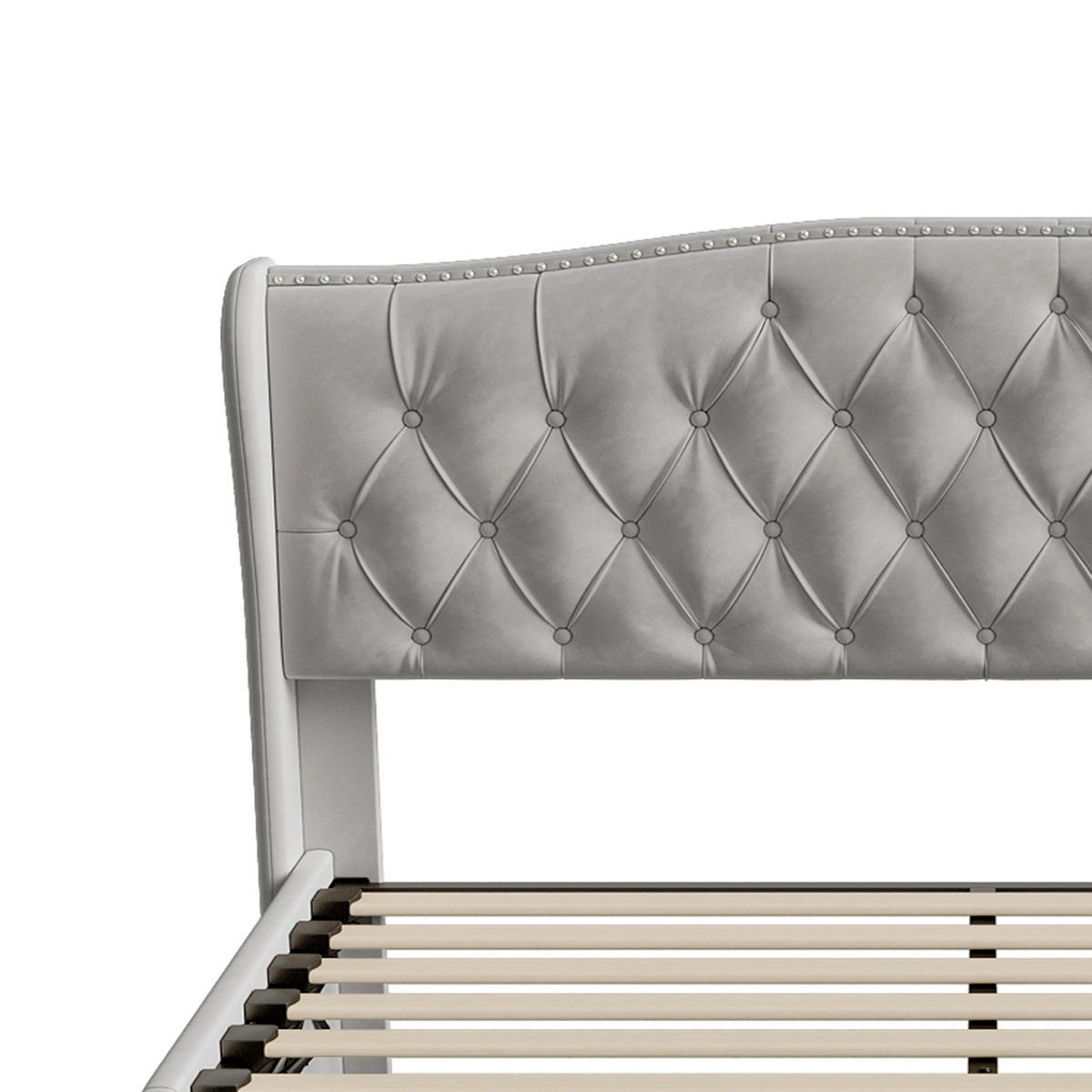 POLSTERBETT Wave-Design 140/200 cm mit Bettkasten & Nietendekor Samtstoff Grau - Grau, Textil (140/200cm) - Creahappy
