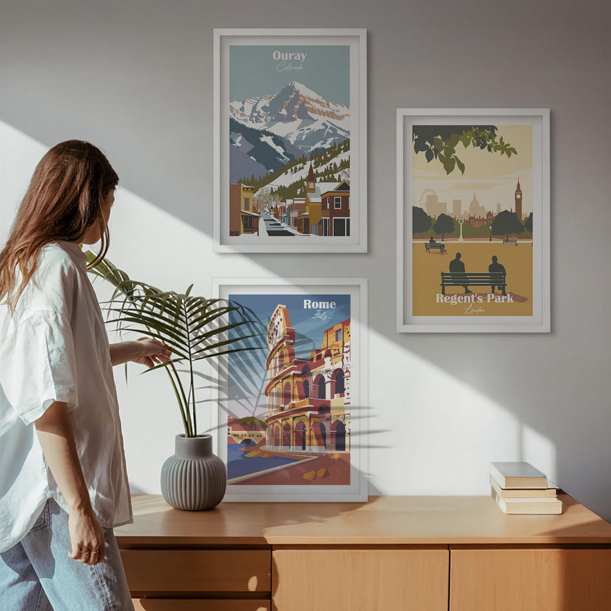 BILDER SET 3er Set - 40x60 cm Weißer Rahmen - Ouray Mountains London Coliseum - Weiß, Kunststoff (40/60cm) - TULUP