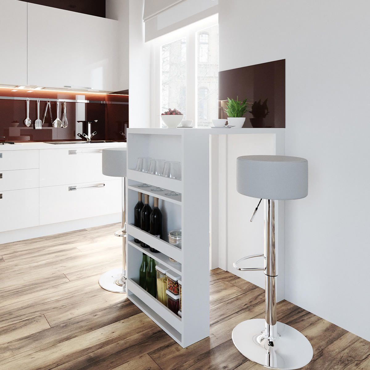BARTISCH-SET Weiß 57 x 80 cm mit 2 Barhockern - Weiß, Holzwerkstoff (57/106/80cm) - Vicco
