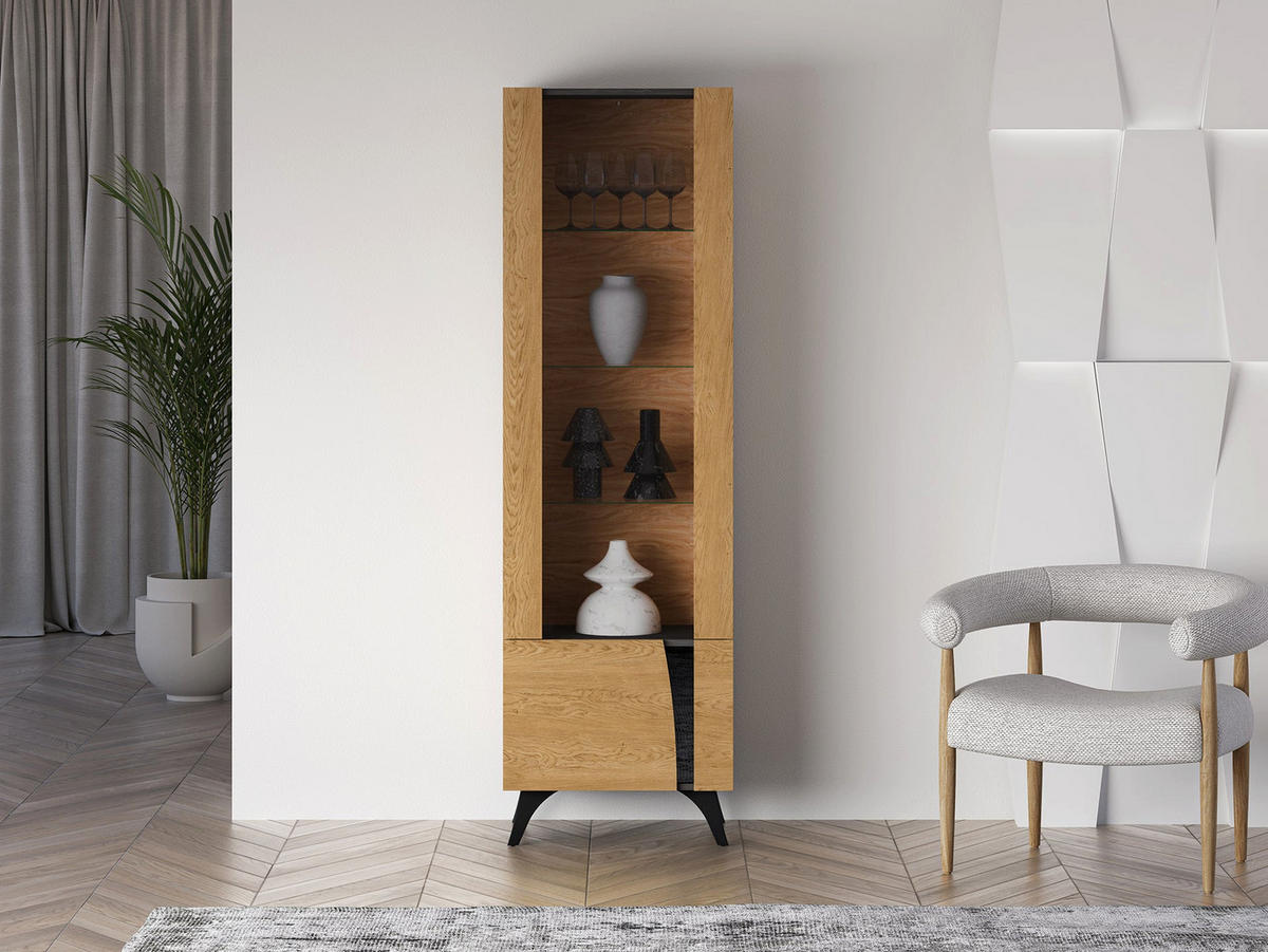 VITRINE – 58 cm – Toscania – Eichefarben – Anschlag links – VT-GEN165 - Eichefarben, Holzwerkstoff (58/190/40cm) - hi-markt