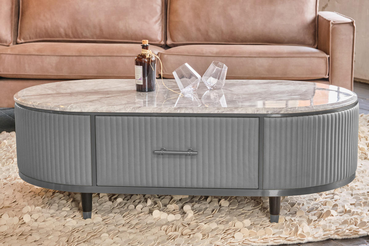 COUCHTISCH MARIA Grau Kunstleder - Schwarz/Grau, Textil/Metall (70/130/45cm) - KAWOLA