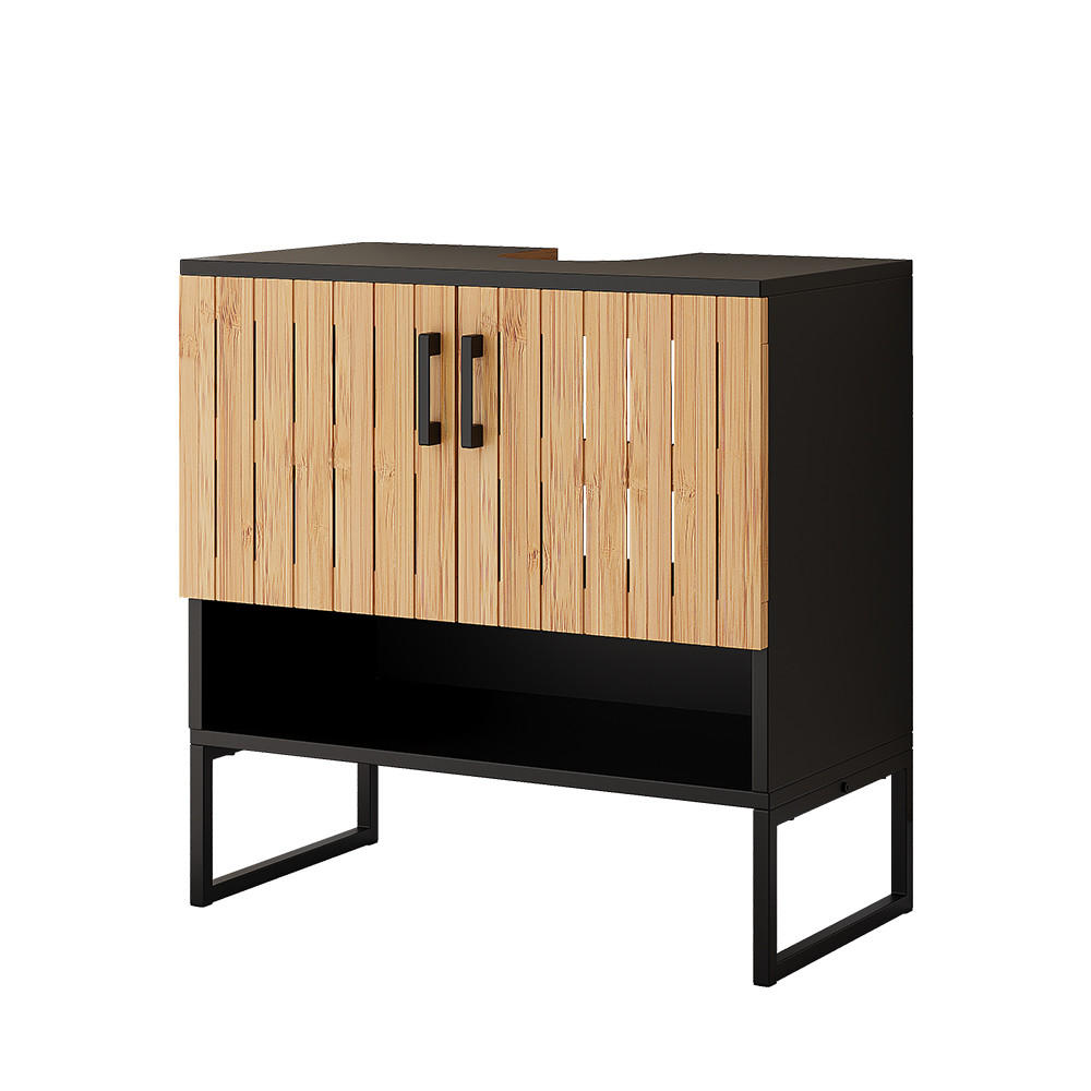 WASCHBECKENUNTERSCHRANK Vayra Bambus 60 x 65.5 cm - Schwarz/Grün, Holzwerkstoff (60/65.5/33cm) - Vicco