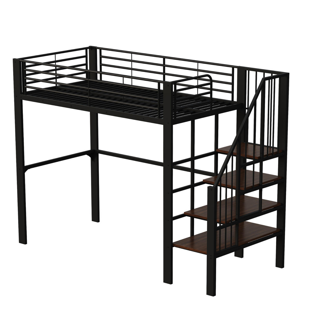 HOCHBETT 90/200 cm, Schwarz mit Stauraum und Treppe - Schwarz, Metall (90/200cm) - MIVRAY