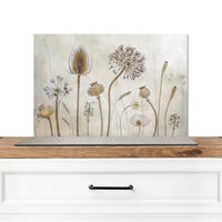 SPRITZSCHUTZ KÜCHE Blumen - Aquarell - Stilleben - Braun - Vintage 70x50 cm - Sandfarben, Metall (70/0.3/50cm) - MuchoWow