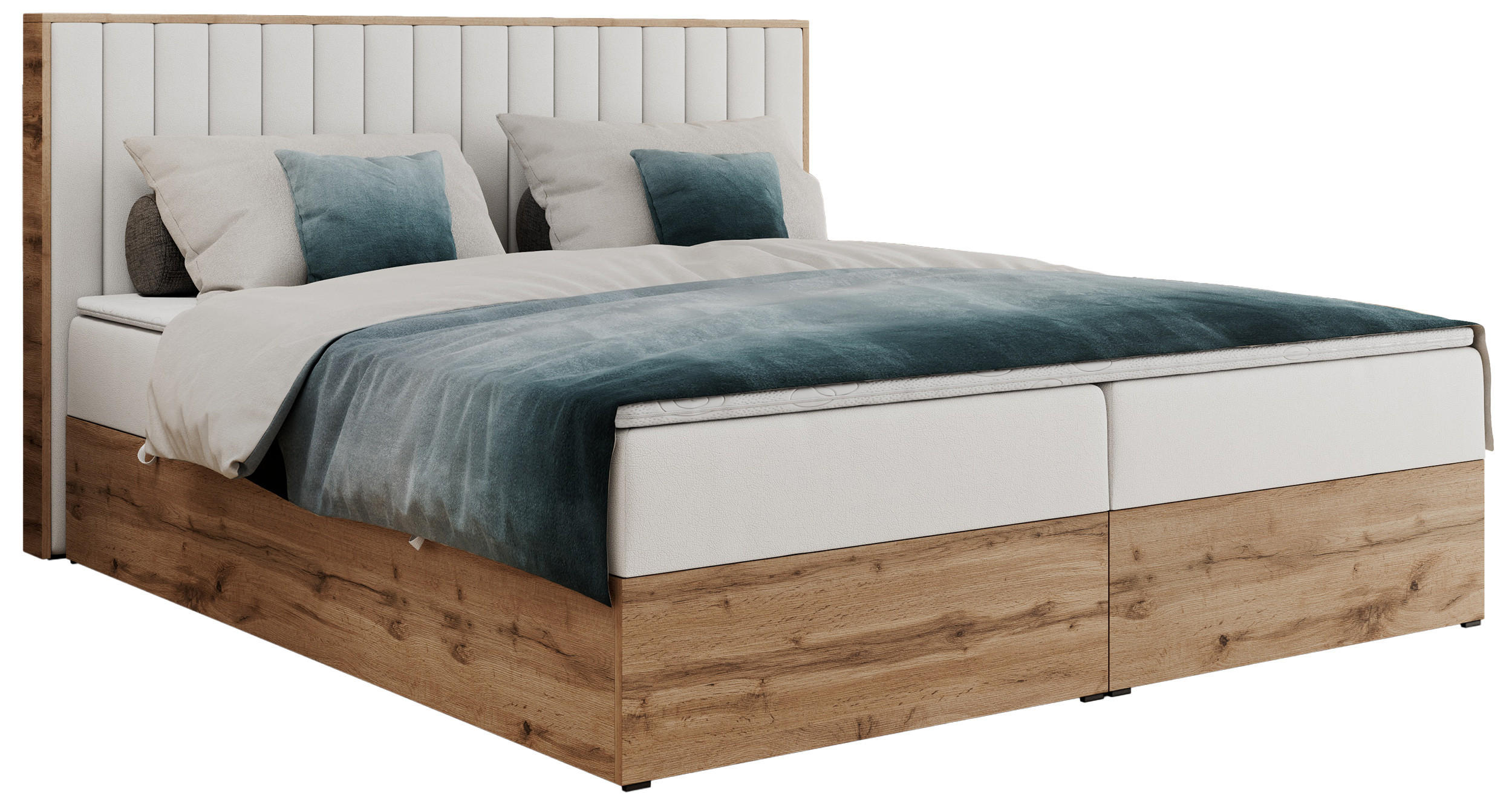 BOXBETT ALBERO 4 - 180/200 Weiß Kunstleder - H3 - Weiß, Holz/Textil (180/200cm) - MKS