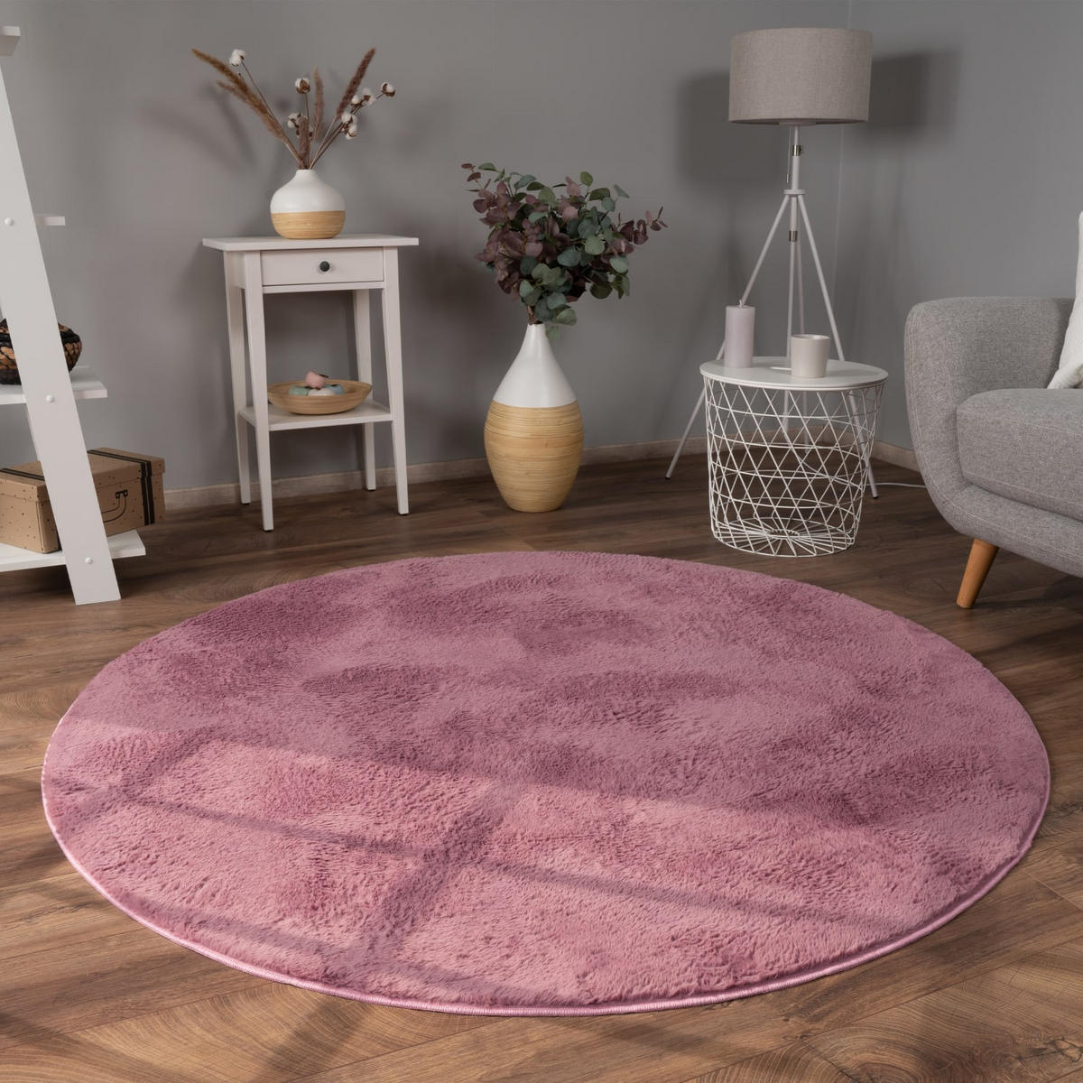 TEPPICH Kurzflor waschbar Einfarbig Wohnzimmer schmutzabweisend Altrosa Rund 120D - Rosa, Textil (120/120cm) - KADIMA DESIGN