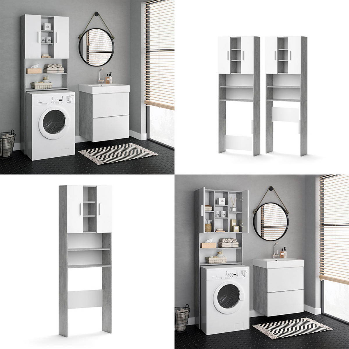 WASCHMASCHINENSCHRANK Luis Beton 64 x 190 cm - Weiß/Grau, Holzwerkstoff (64/190/25.6cm) - Vicco