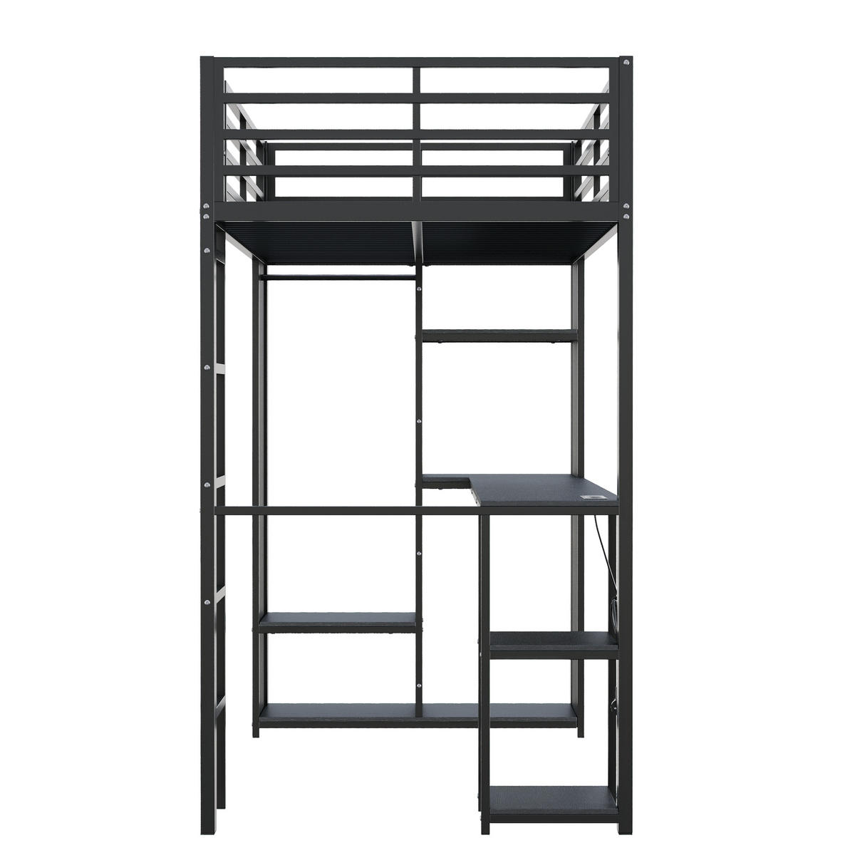 HOCHBETT 90/200 cm mit Schreibtisch und LED, DE-41973, in Schwarz - Schwarz, Metall (90/200cm) - ComfortXL