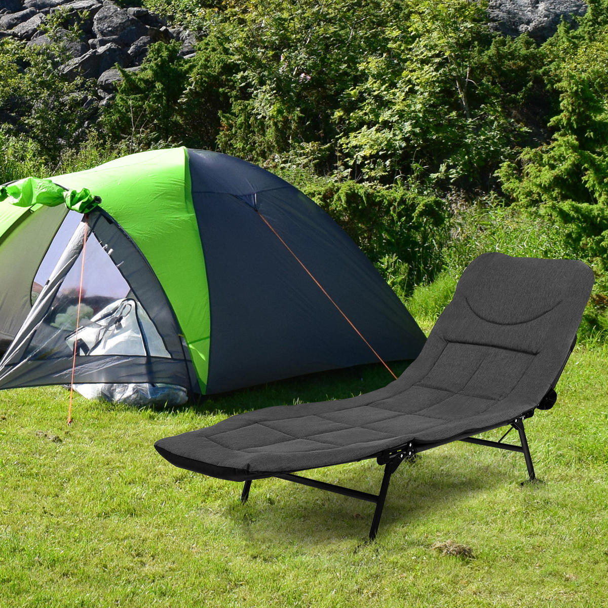 CAMPINGSÄNG med avtagbar madrass grå - Grå, Metall - COSTWAY