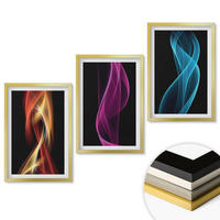 WANDBILDER 3er Set - 40x60 cm Goldrahmen - Neonwellenlinien auf dunklem Hintergrund - Goldfarben, Kunststoff (40/60cm) - ArtPrintCave