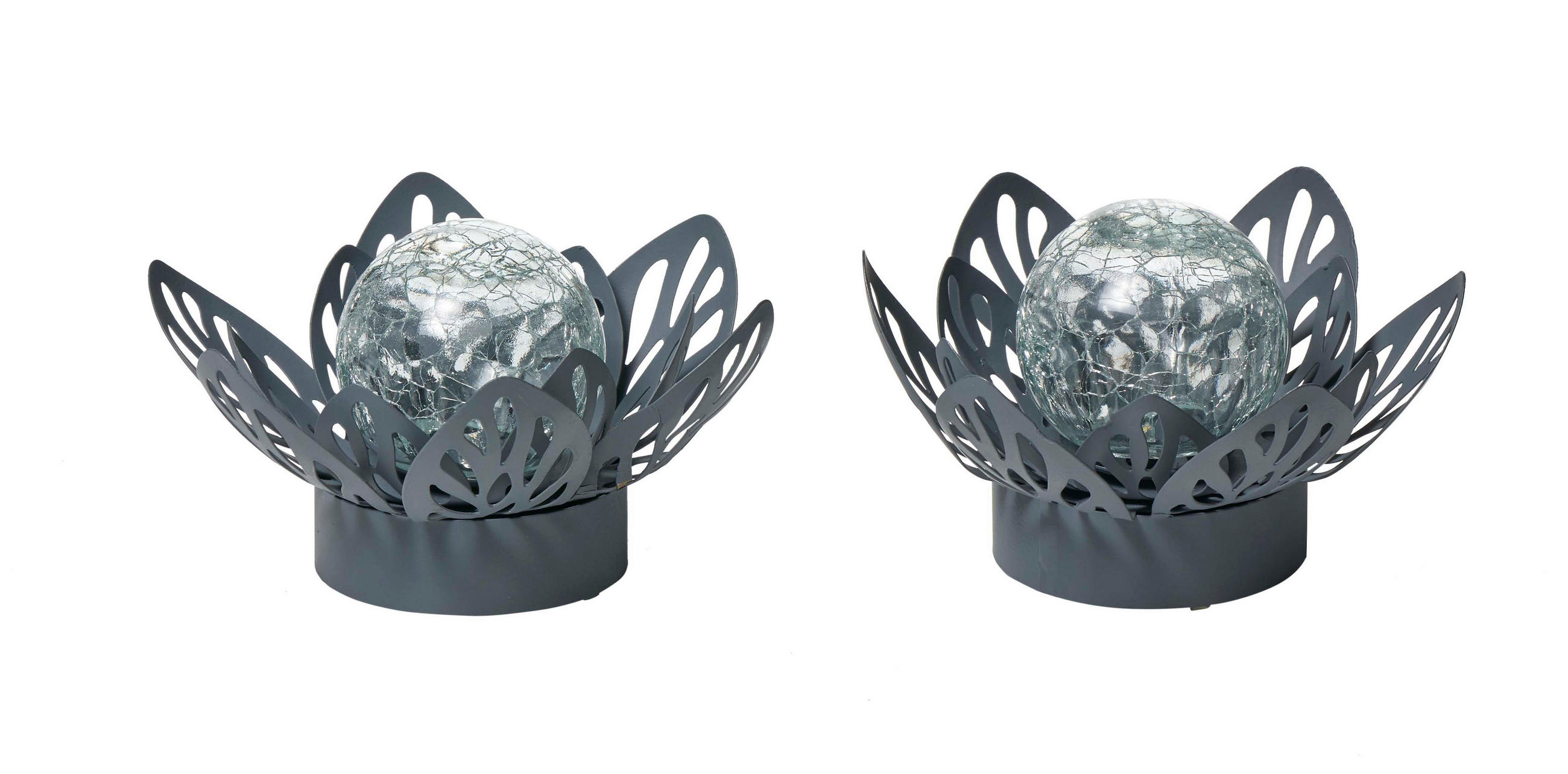 DEKORATIVE Wasserlilie - batteriebetrieben mit Timer aus Metall in Grau für Garten und Teich, 2er-Set - Grau, Metall (16.5/16.5/8cm) - Northpoint