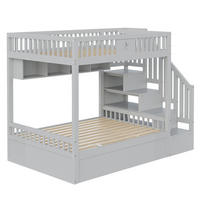 ETAGENBETT 140/200 cm DE-01493, in Grau, mit hydraulischem Unterbett und Stauraumtreppe - Grau, Holz (140/200cm) - ComfortXL