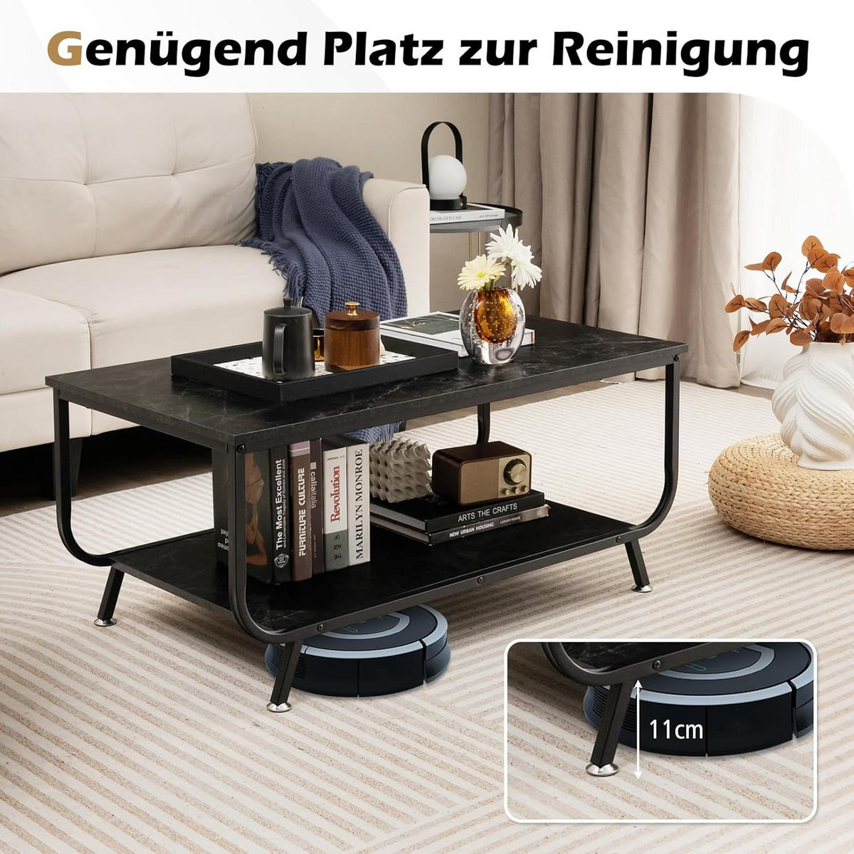 COUCHTISCH Schwarz - Schwarz, Holz (105/55/47cm) - COSTWAY