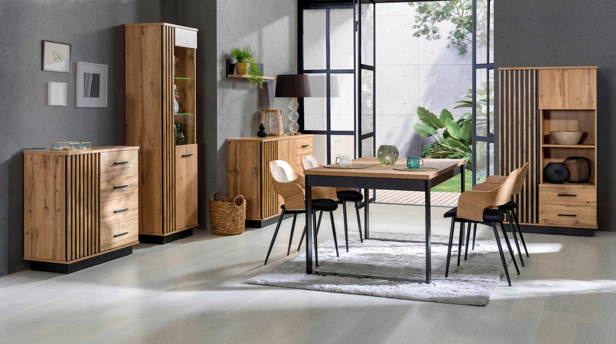 ESSTISCH KIMA Ausziehbar 160 - 240 / 90 x 77 cm - Eiche Wotan/Schwarz, Holz (160/90/77cm) - MASSENO
