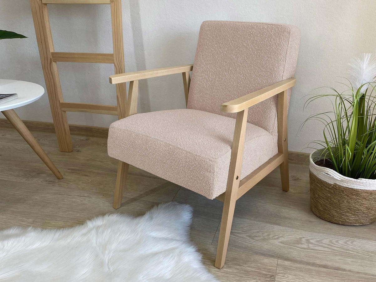 SESSEL Retro Boucle - Beige/Naturfarben, Holz/Textil (59/76/67cm) - MIRJAN24