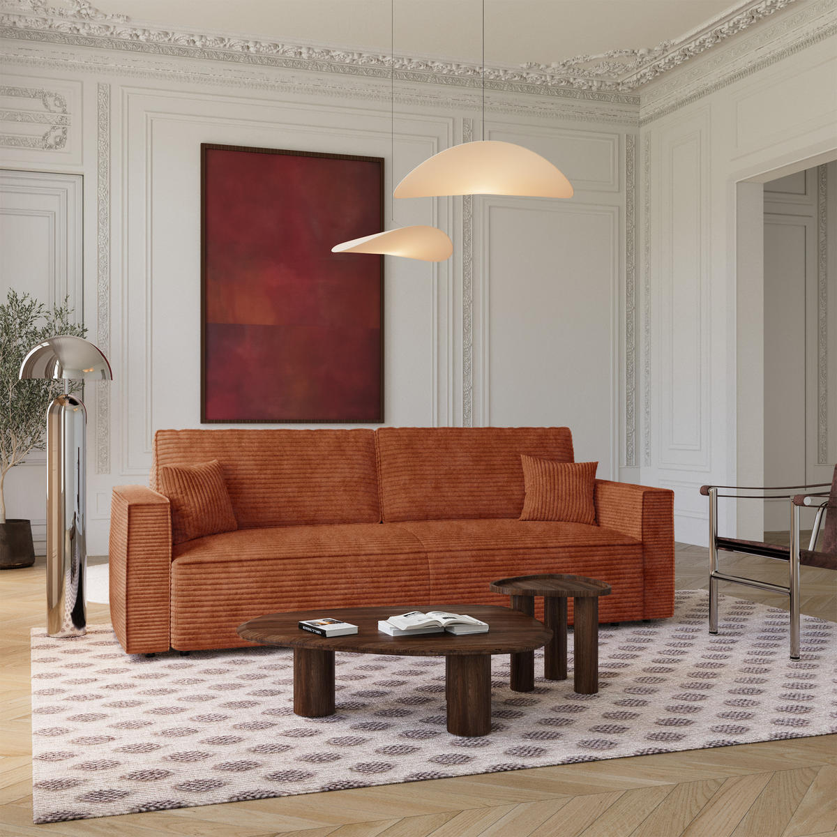 SCHLAFSOFA mit Stauraum Cord Terrakotta 254cm - Dunkelorange/Terracotta, Textil (254/78/95cm) - Premium Interiors