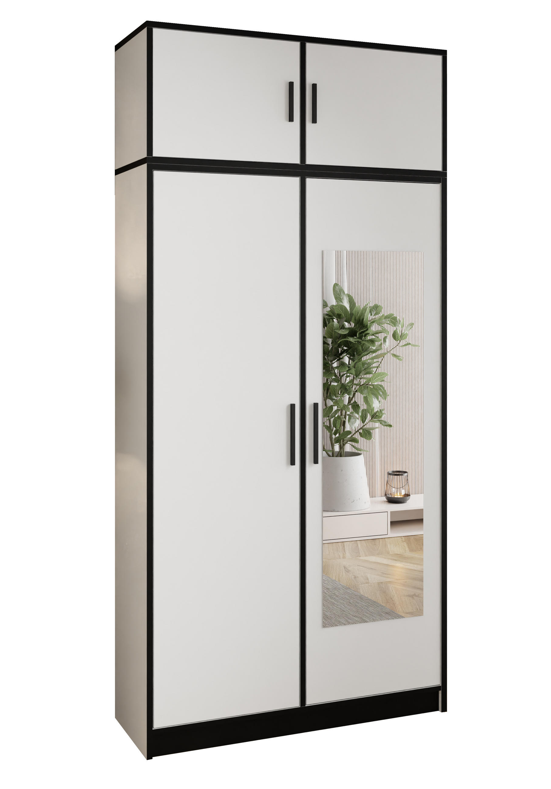DREHTÜRENSCHRANK ROJ MIT AUFSATZ 2D weiß - Weiß, Holzwerkstoff (105/247/39cm) - Kier Furniture