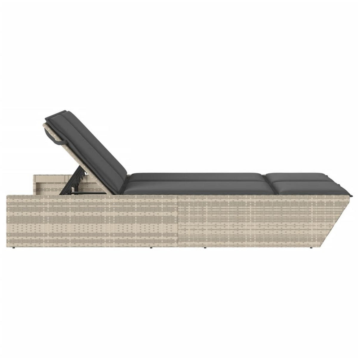 DOPPEL-SONNENLIEGE Mit Kissen Hellgrau Poly Rattan - Dunkelgrau, Kunststoff (200/83/118cm) - vidaXL