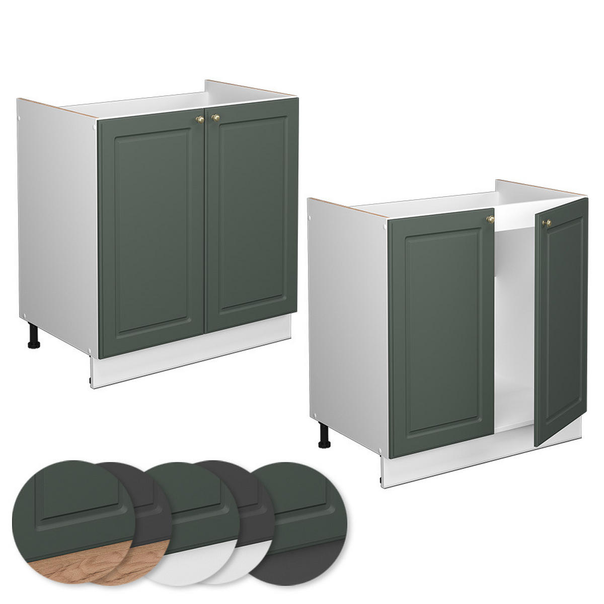 SPÜLENUNTERSCHRANK Fame-Line Grün-Gold Landhaus 80 cm, AP Eiche - Weiß/Grün, Holzwerkstoff (80/82/60cm) - Vicco
