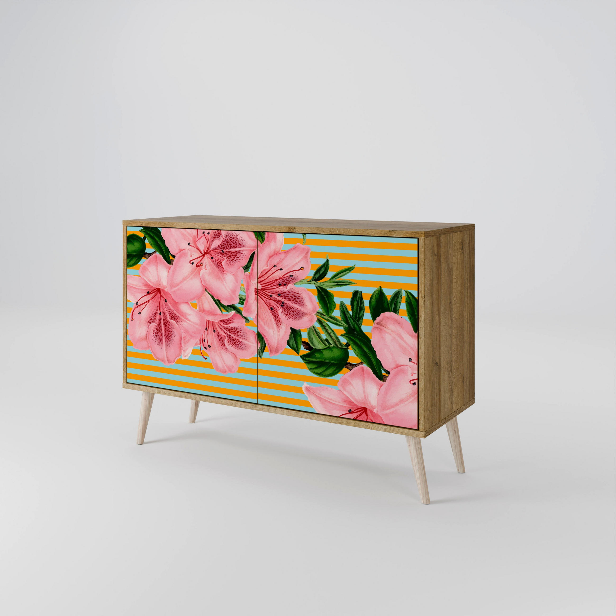 SIDEBOARD FRAGILE BEAUTY, Eicheneffekt, 111x42x77,5 cm, 2 Türen - Eichefarben/Buchefarben, Holzwerkstoff/Buchenholz (111/77.5/42cm) - SpaceRebels