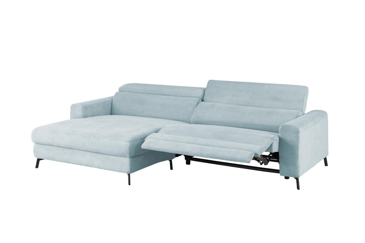 ECKSOFA LAISKA Hellblau Cord Relaxfunktion - Schwarz/Hellblau, Textil/Metall (282/177cm) - KAWOLA
