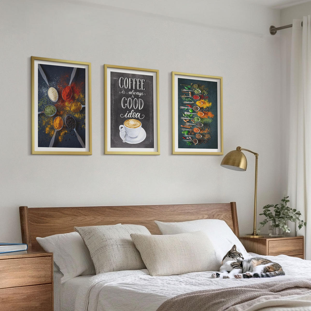 WANDBILDER 3er Set - 40x60 cm Goldrahmen - Gewürze, Kaffee, Kräuter, Muster - Goldfarben, Kunststoff (40/60cm) - ArtPrintCave