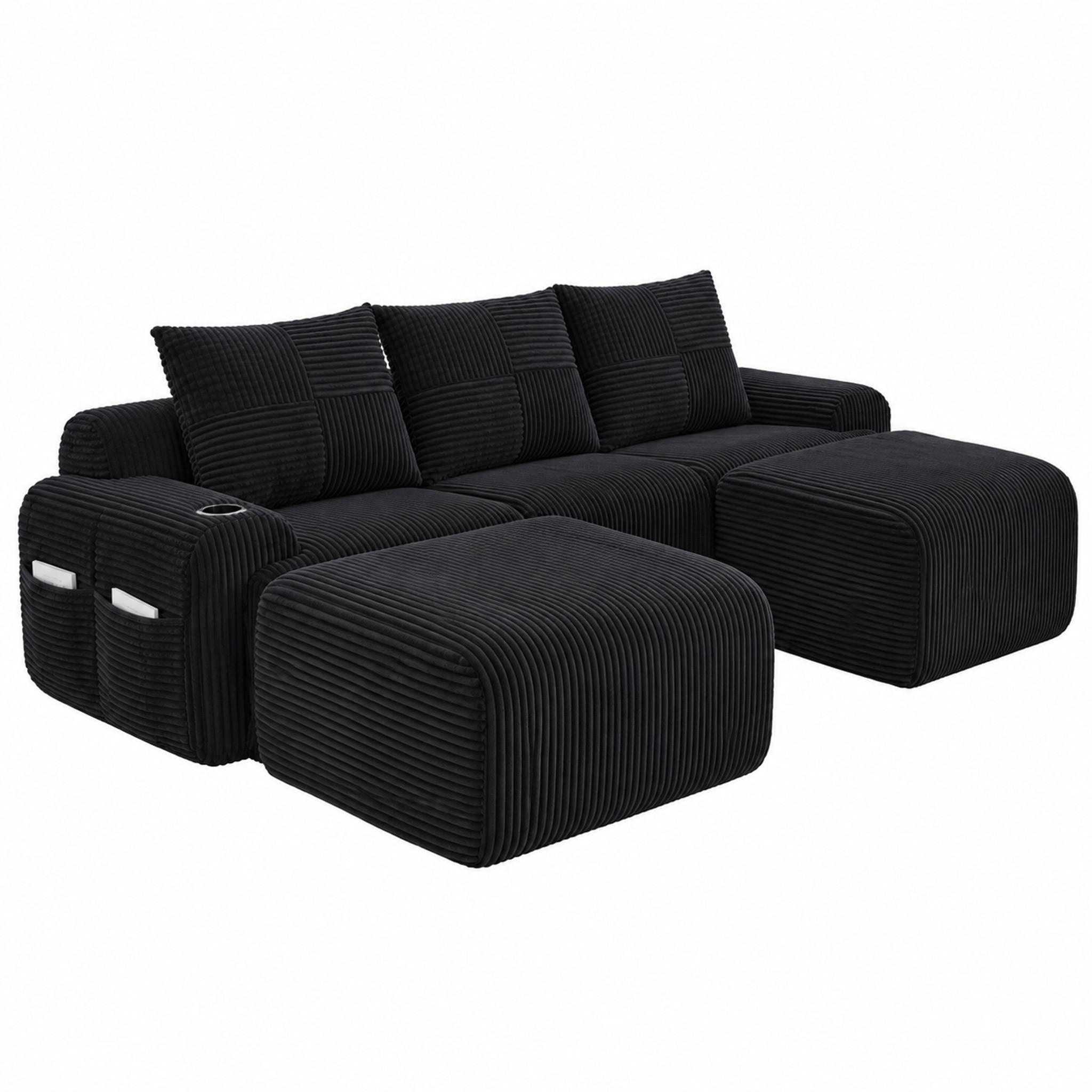MODULSOFA 3-Sitzer 268 x 174 cm Corduroy Black - Schwarz, Kunststoff (174/80/268.1cm) - Meubliv