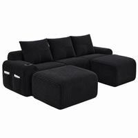 MODULSOFA 3-Sitzer 268 x 174 cm Corduroy Black - Schwarz, Kunststoff (174/80/268.1cm) - Meubliv