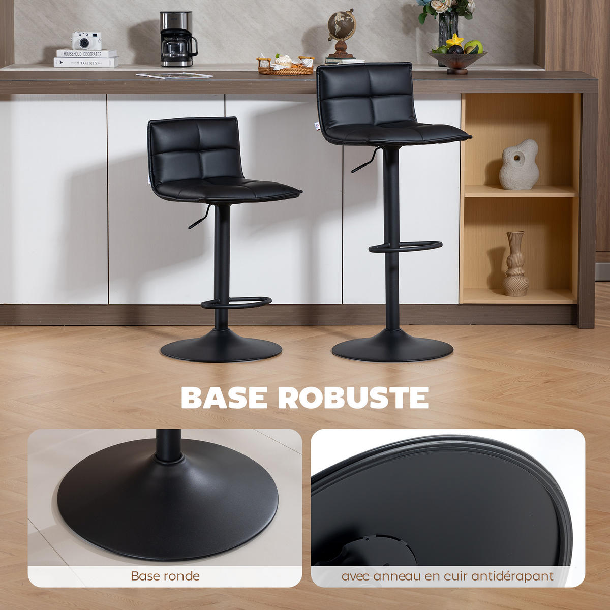 BARHOCKER 2er-Set DE-14804 höhenverstellbar & 360° schwenkbar Schwarz - Schwarz, Metall (44/106/45cm) - ComfortXL