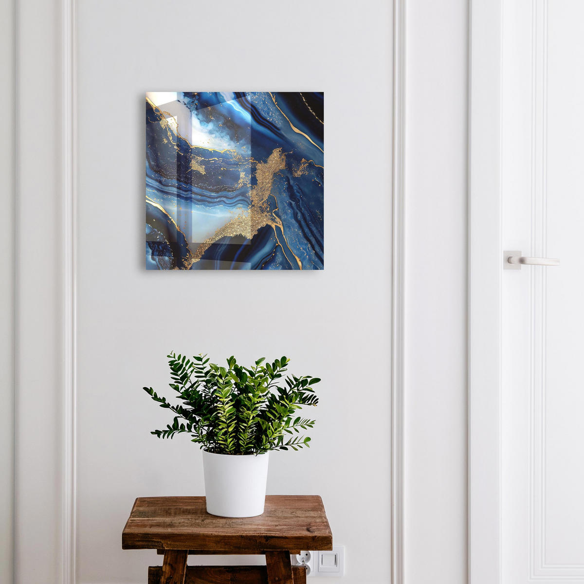 SCHLÜSSELBOX Schwarz 30x30 cm- Türöffnung nach rechts - Marineblaue Streifen - Dunkelblau, Metall (30/30/5cm) - TULUP