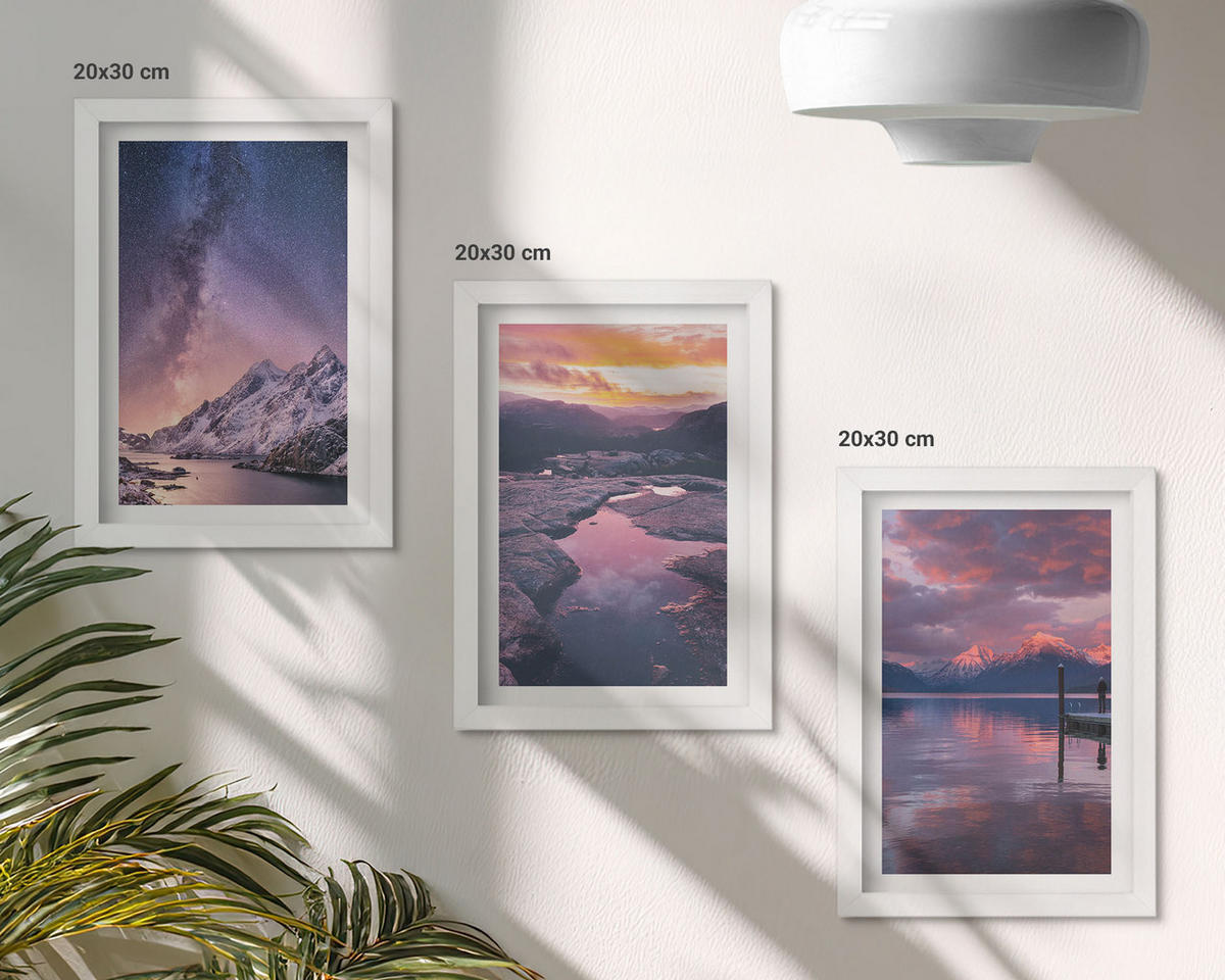 WANDBILDER 3er-Set - 20x30 cm Weißer Rahmen - Berge, Wasser, wunderschöne Landschaften - Weiß, Kunststoff (20/30cm) - ArtPrintCave