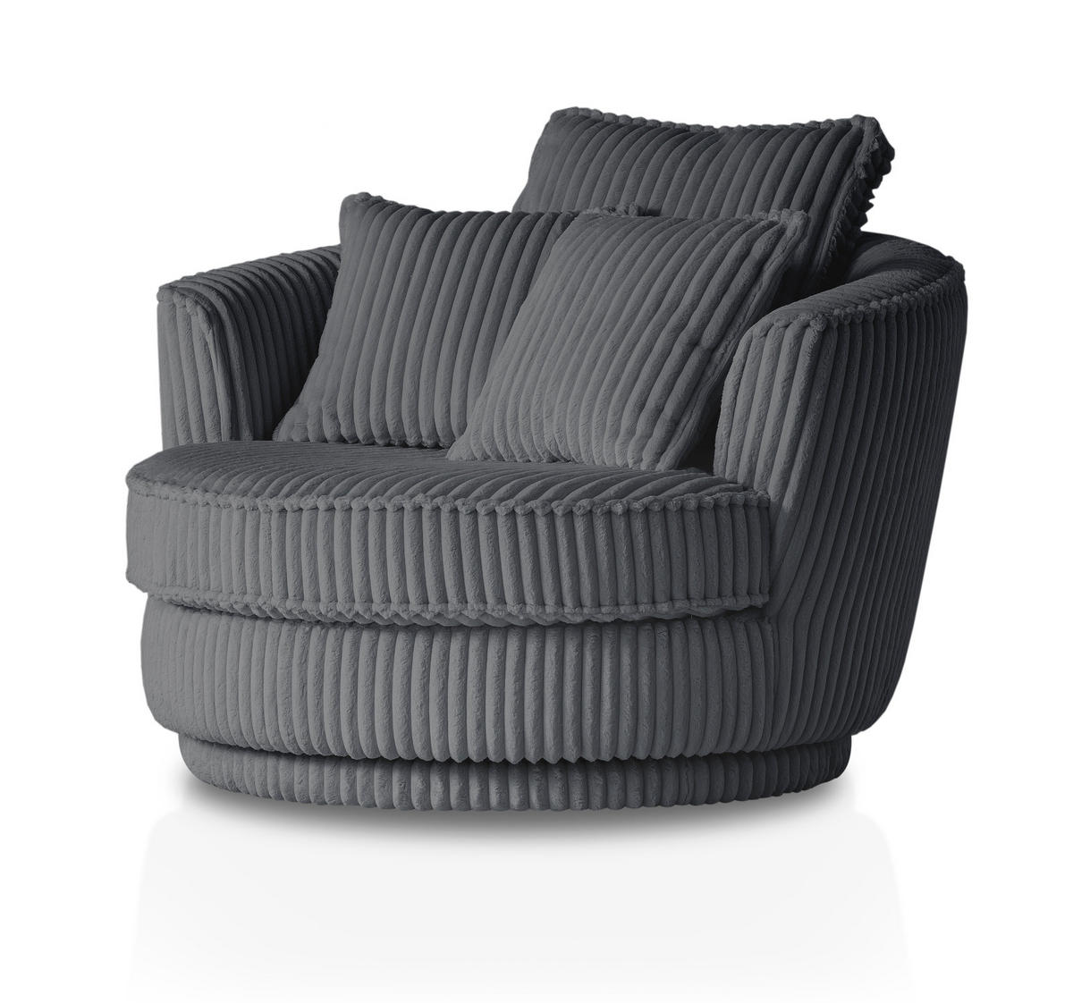 BIG-SESSEL Relaxsessel Mega Cord grau Ø 120 cm 360° drehbar, inklusive 3x Kissen - Grau, Holz/Textil (120/86/120cm) - Furn.Design