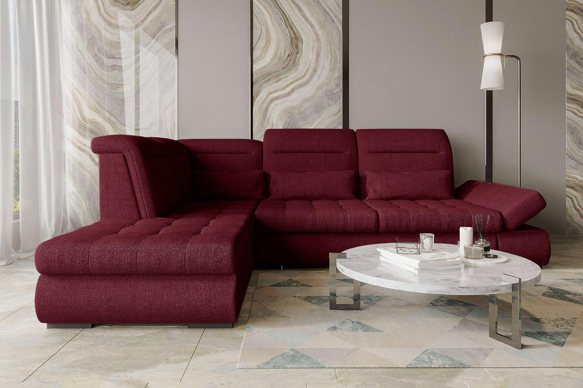 ECKSOFA Toscana Velours inkl. Schlaffunktion - Bordeaux, Textil (227/279cm) - 99rooms