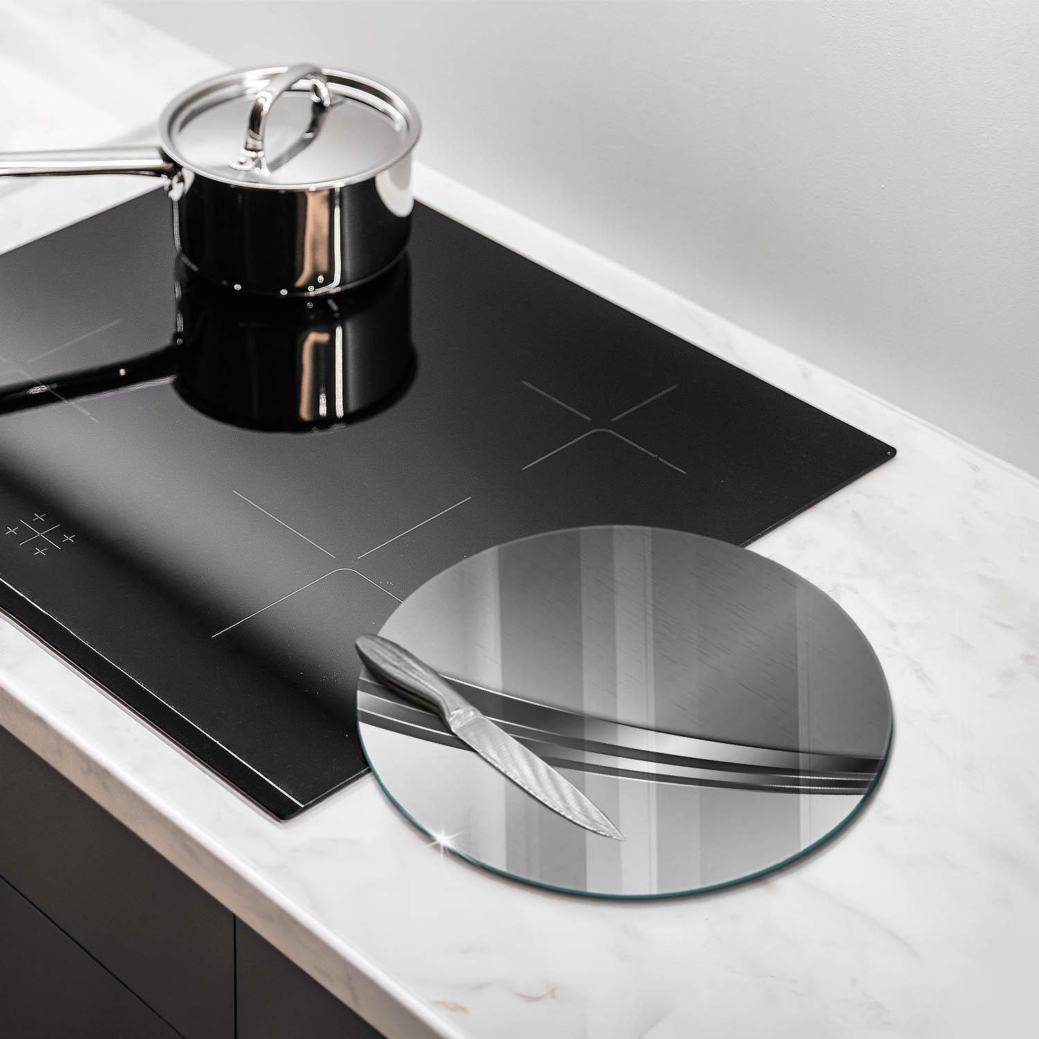 GLASPLATTE Ø 30 cm Metall Abstraktion Struktur - Edelstahlfarben, Glas (30/30cm) - Wallfluent