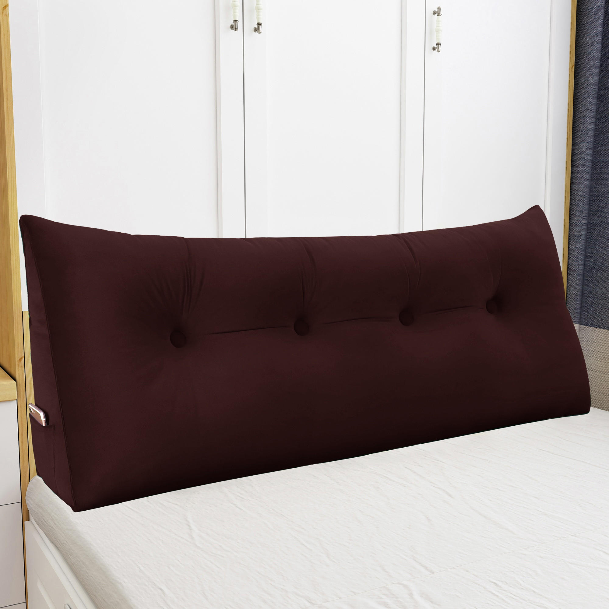 RÜCKENKISSEN für Bett Samt Braun 120 cm - Haselnussfarben, Textil (50/120cm) - Vercart