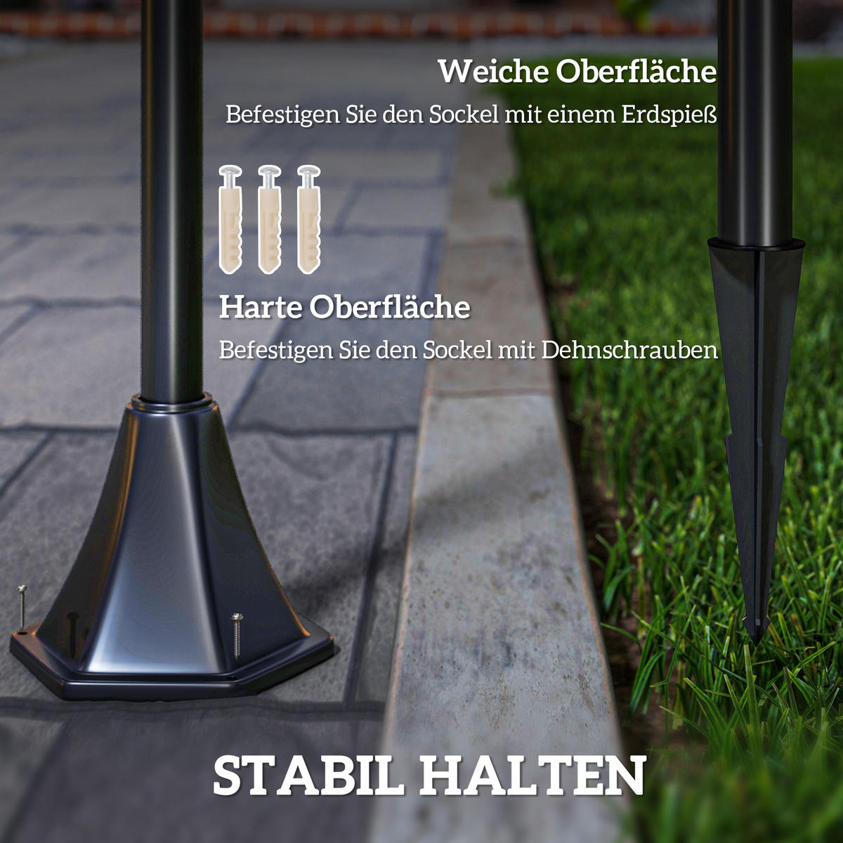 SOLAR Laterne mit LED Gartenlaterne Wegleuchte 30 Lumen H120cm Schwarz - Schwarz, Kunststoff (15/15/120cm) - Outsunny